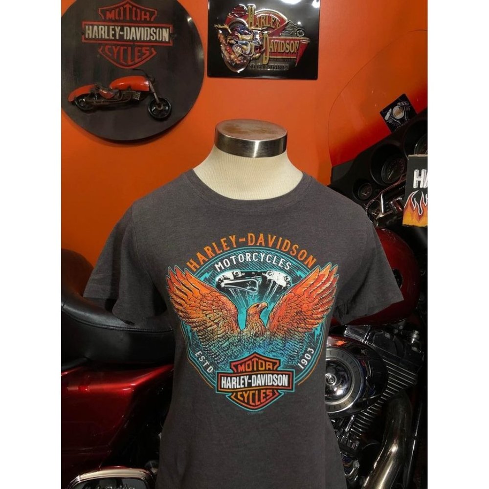 Harley Davidson T-shirt Medium Women Elastic Fabric PIQUA, OHIO